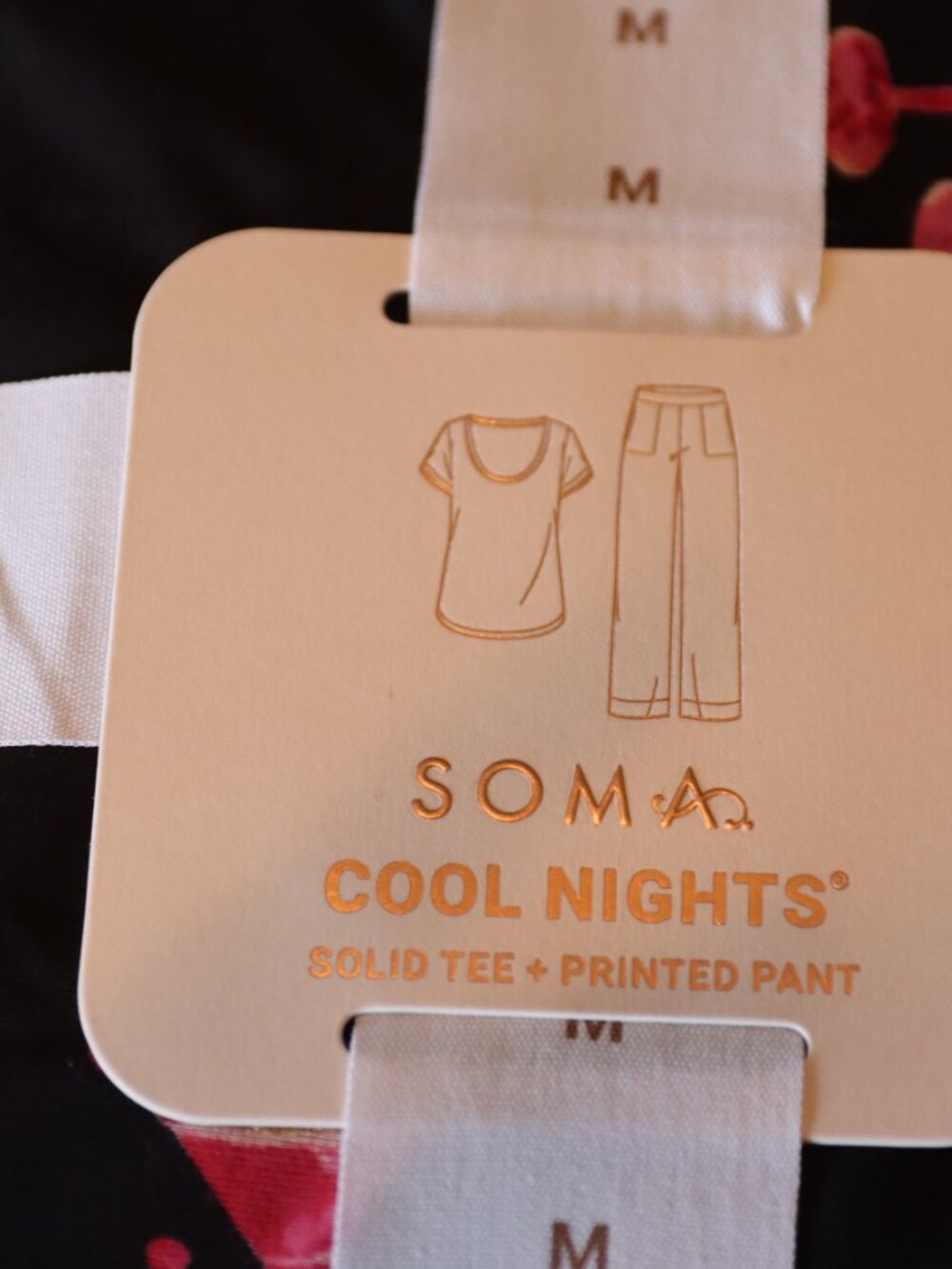 Soma Cool Nights Sleepware Set Red Solid Tee and Sipping Pretty Printed Pant Med - Picture 4 of 7